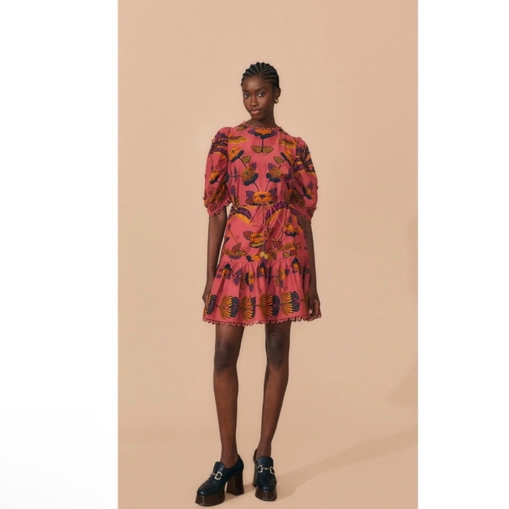FARM Rio Pink and Orange Living Bloom Long Sleeve Dress